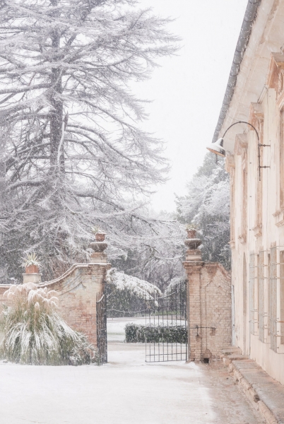 Итальянская вилла Буонаккорси в снегу